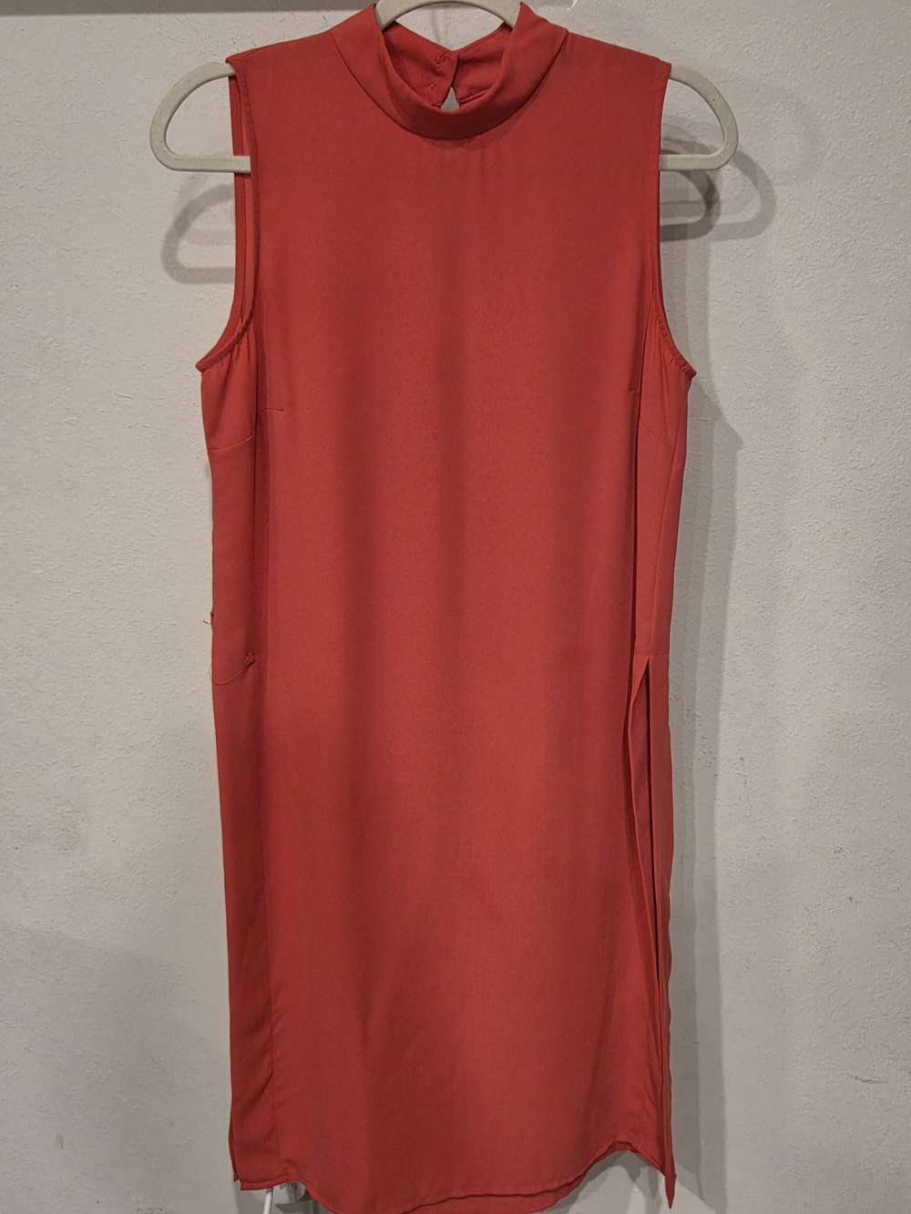 Sleeveless Mock Neck Midi Dress in Coral Red